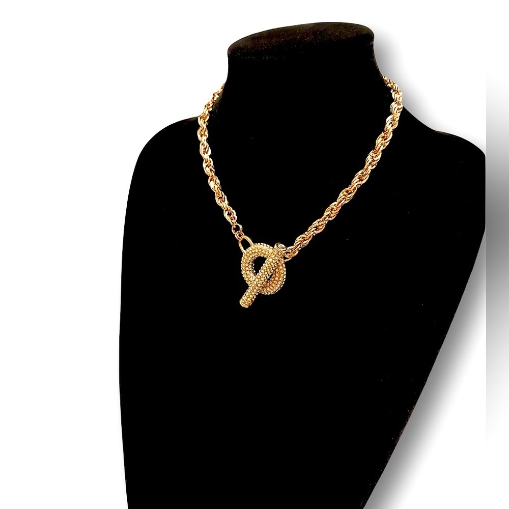 INC. Pave Crystal Rose Gold Oversized Toggle Bib Necklace NWT​ - Picture 8 of 9